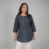 Blue Dabu Floral Hand Block Printed Tunic