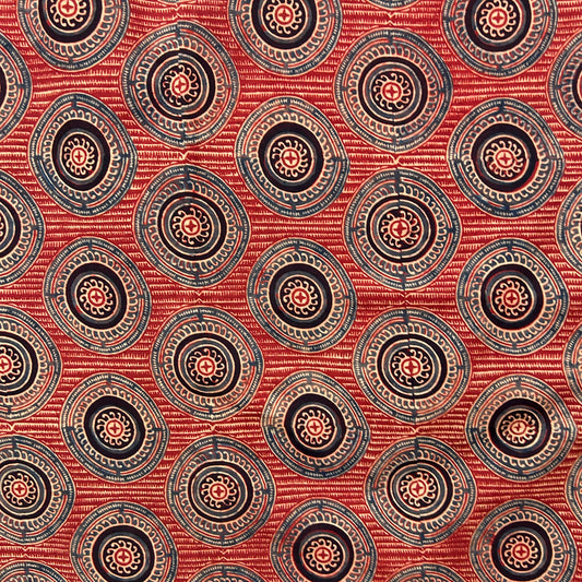 Ajrakh Red Geometric Hand Block Printed Fabric