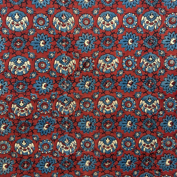 Ajrakh Red Floral Hand Block Printed Fabric