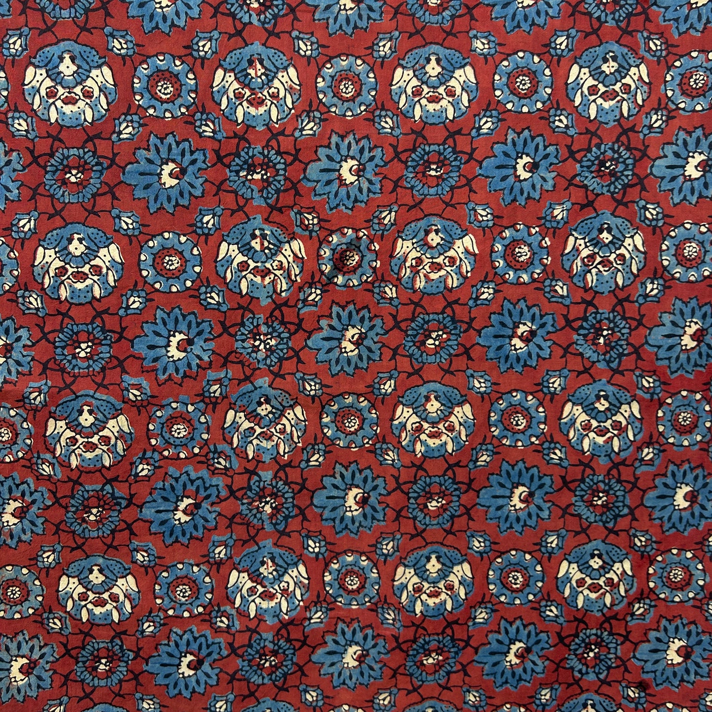 Ajrakh Red Floral Hand Block Printed Fabric