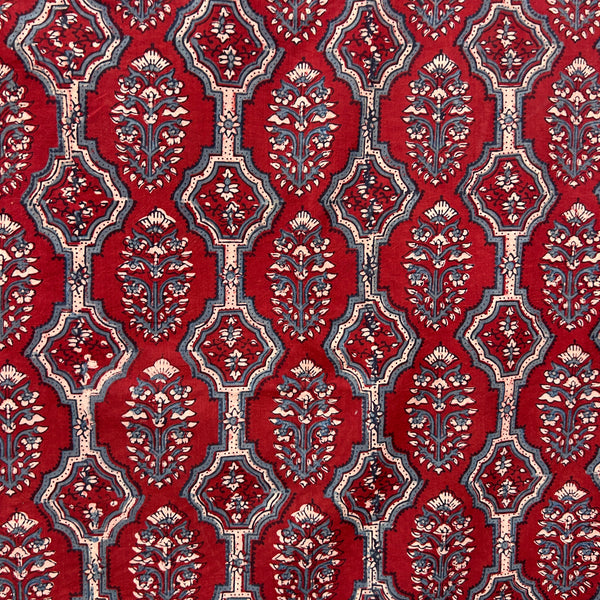 Ajrakh Red Floral Hand Block Printed Fabric