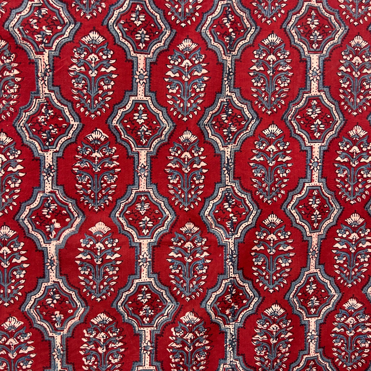 Ajrakh Red Floral Hand Block Printed Fabric