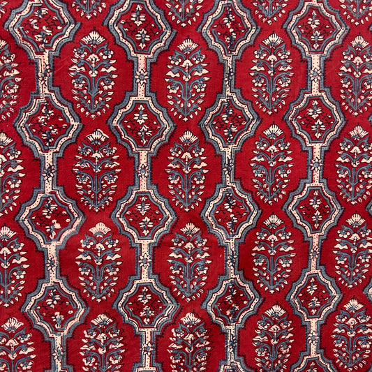 Ajrakh Red Floral Hand Block Printed Fabric