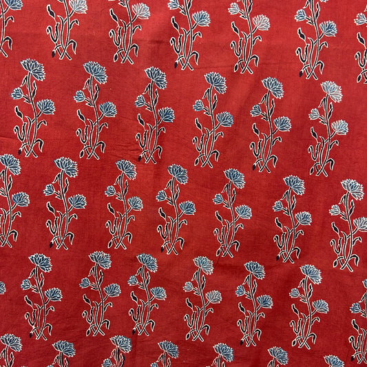 Ajrakh Red Floral Hand Block Printed Fabric