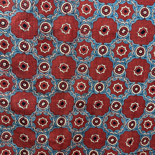 Ajrakh Red Floral Hand Block Printed Fabric
