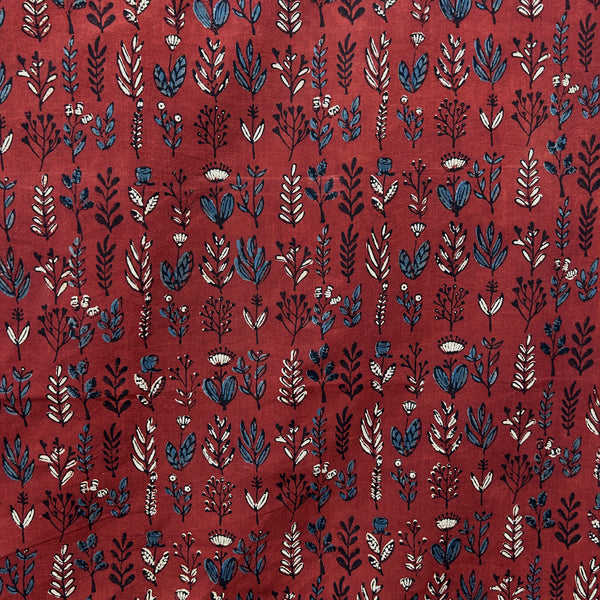 Ajrakh Red Floral Hand Block Printed Fabric