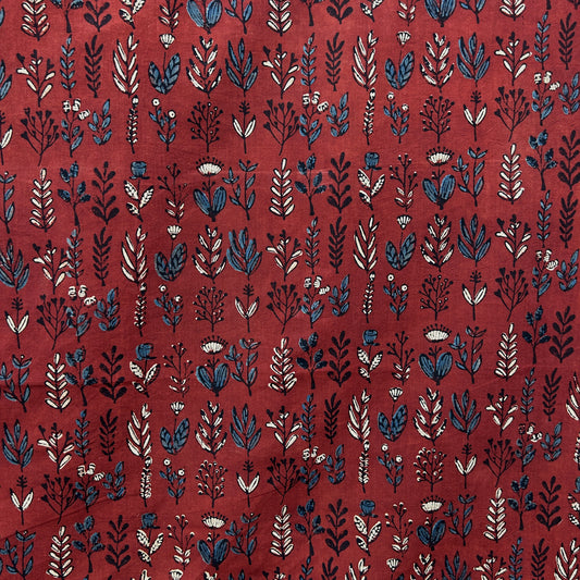 Ajrakh Red Floral Hand Block Printed Fabric