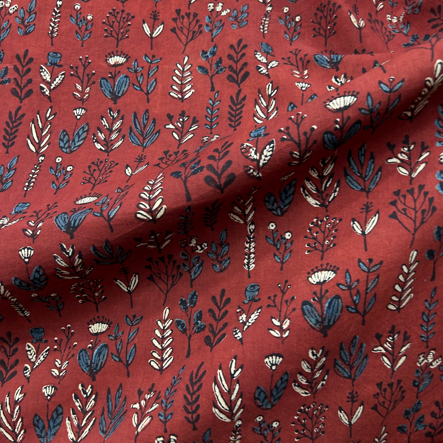 Ajrakh Red Floral Hand Block Printed Fabric