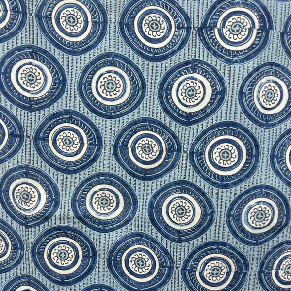 Ajrakh Blue Floral Hand Block Printed Fabric