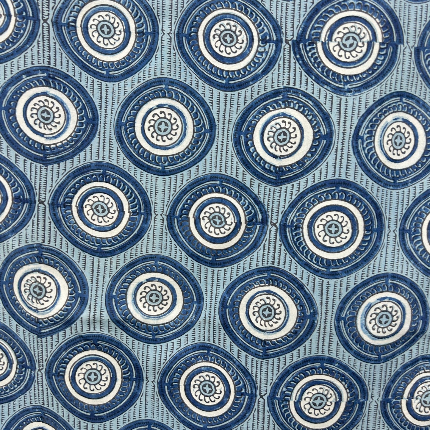 Ajrakh Blue Floral Hand Block Printed Fabric