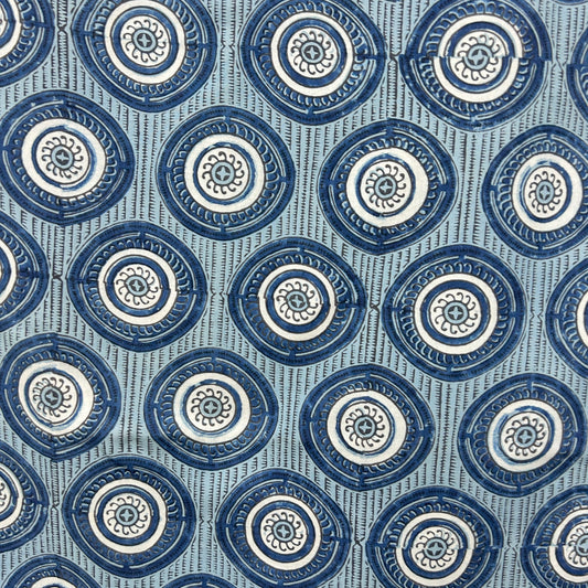 Ajrakh Blue Floral Hand Block Printed Fabric
