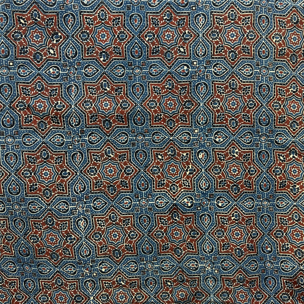 Ajrakh Blue Floral Hand Block Printed Fabric