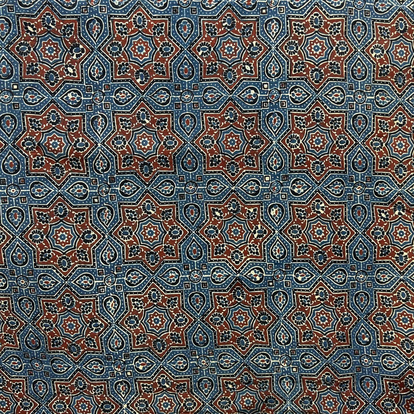 Ajrakh Blue Floral Hand Block Printed Fabric