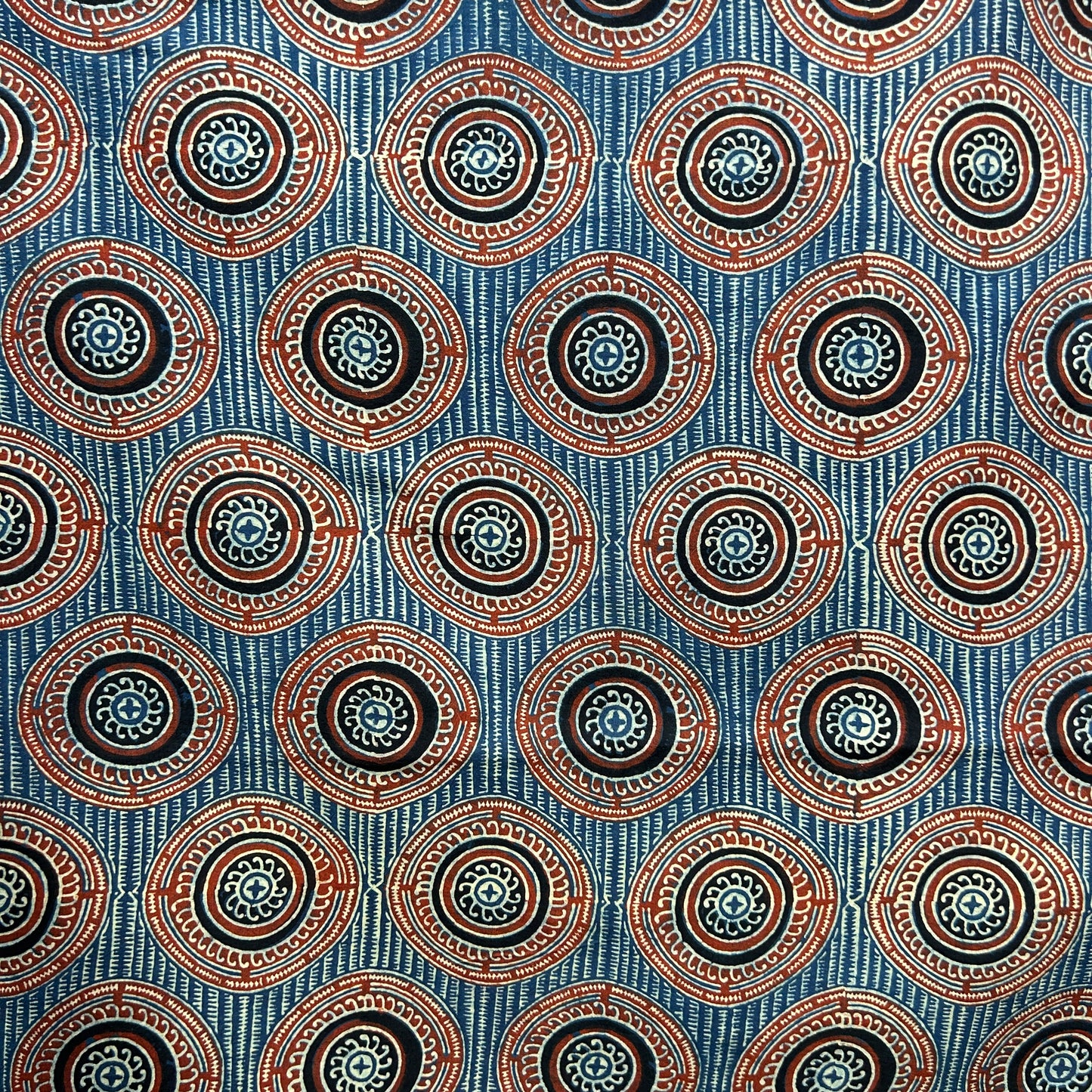 Ajrakh Blue Geometric Hand Block Printed Fabric