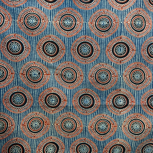 Ajrakh Blue Geometric Hand Block Printed Fabric