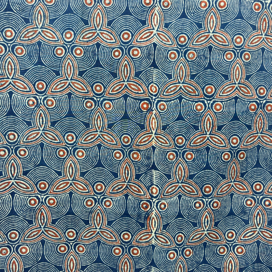 Ajrakh Blue Geometric Hand Block Printed Fabric