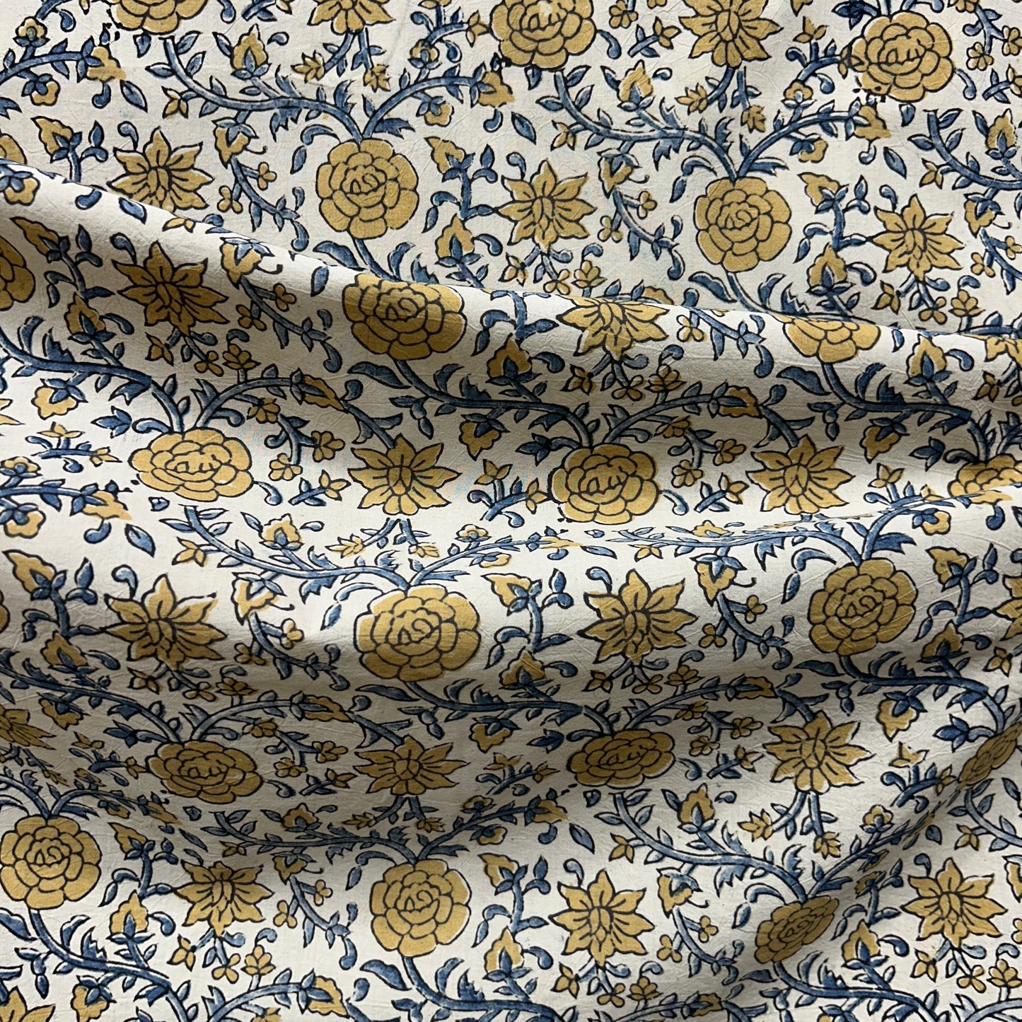 Ajrakh Cream Floral Hand Block Printed Fabric