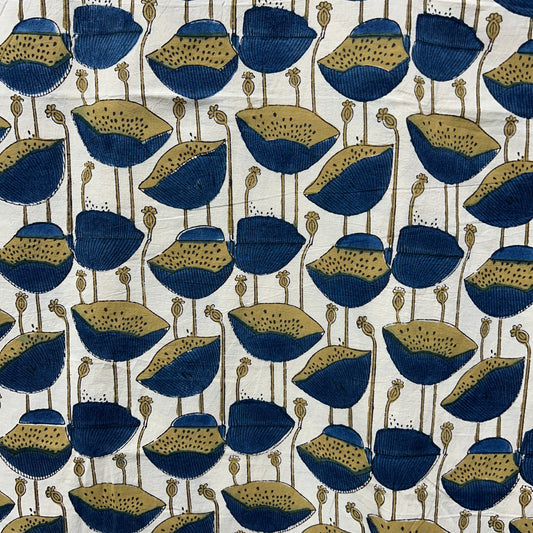Ajrakh Cream  Floral Hand Block Printed Fabric
