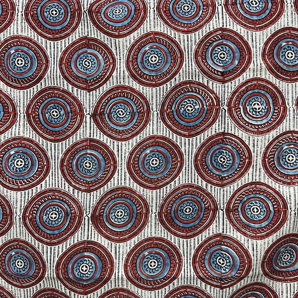 Ajrakh Cream Geometric Hand Block Printed Fabric