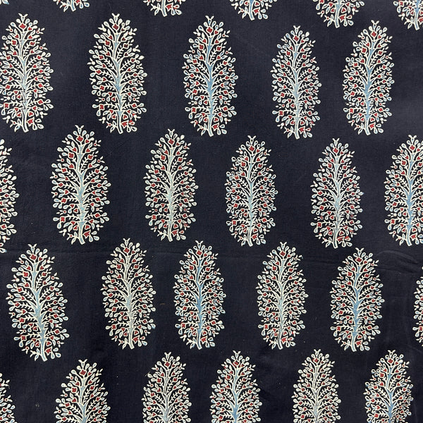 Ajrakh Black Floral Hand Block Printed Fabric
