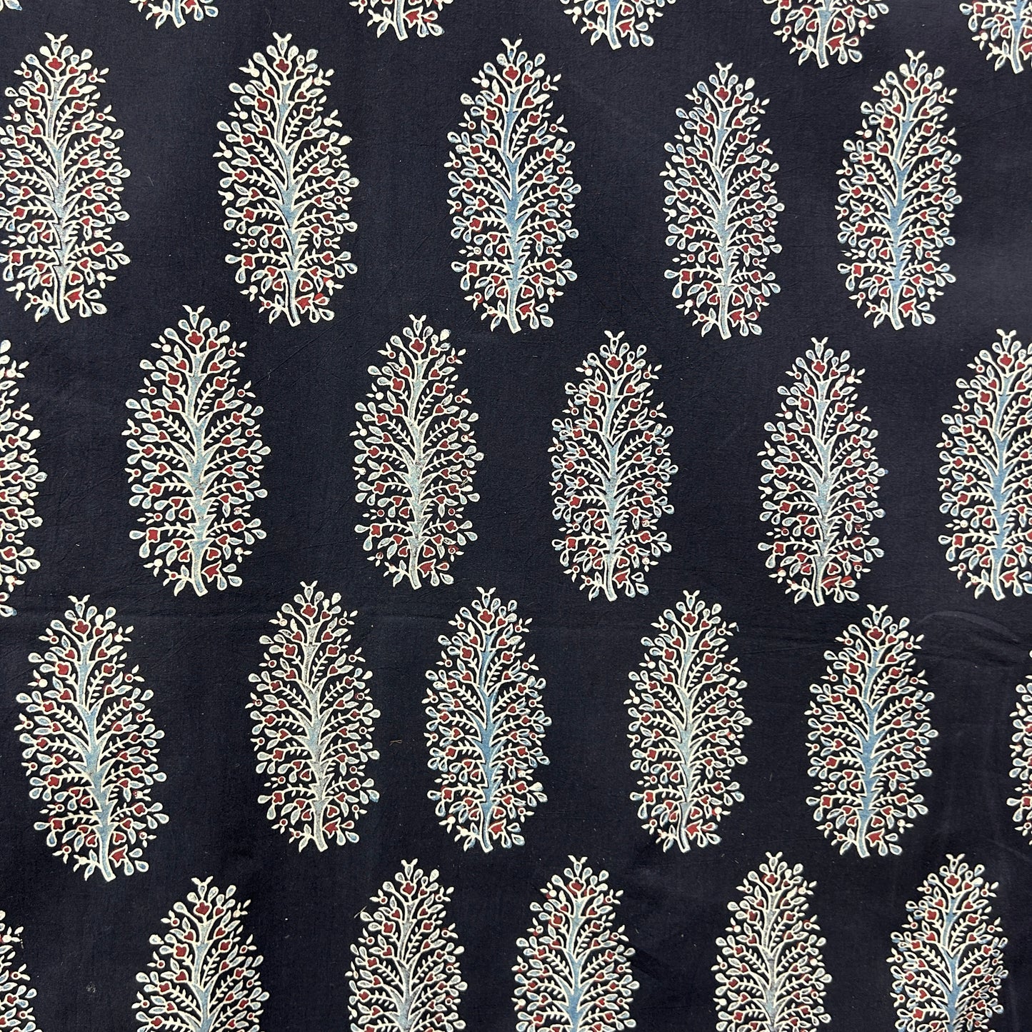Ajrakh Black Floral Hand Block Printed Fabric