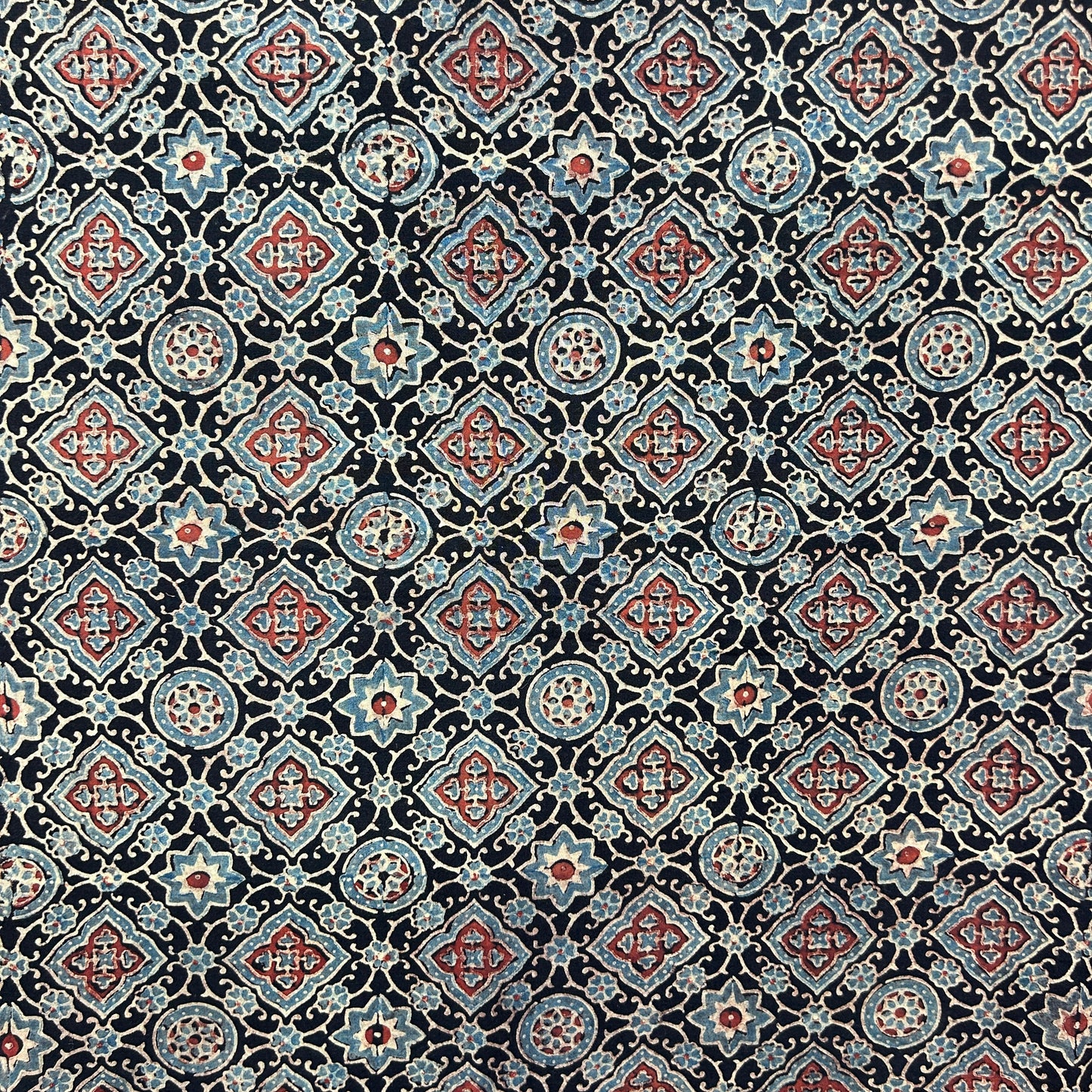 Ajrakh Black Floral Hand Block Printed Fabric