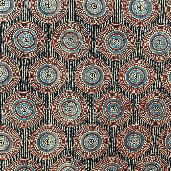 Ajrakh Black Floral Hand Block Printed Fabric