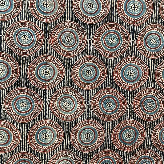 Ajrakh Black Floral Hand Block Printed Fabric