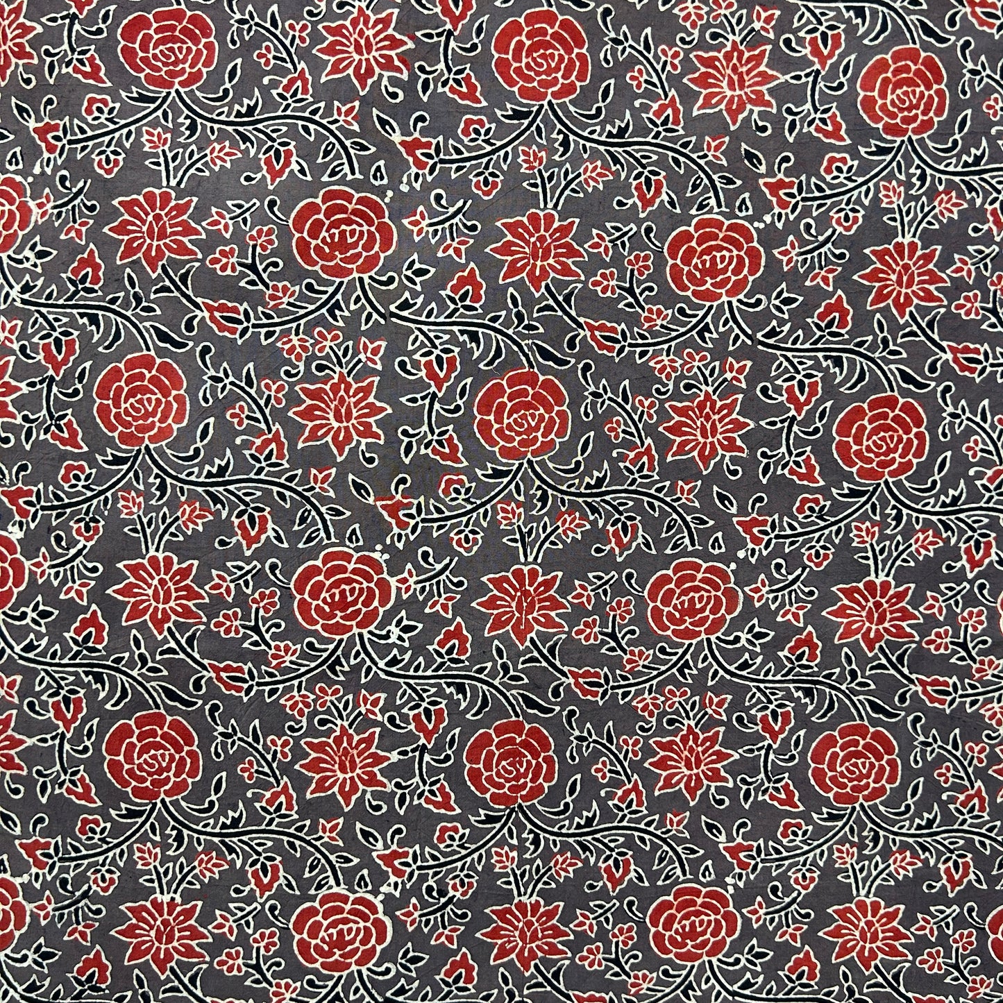 Ajrakh Brown Floral Hand Block Printed Fabric