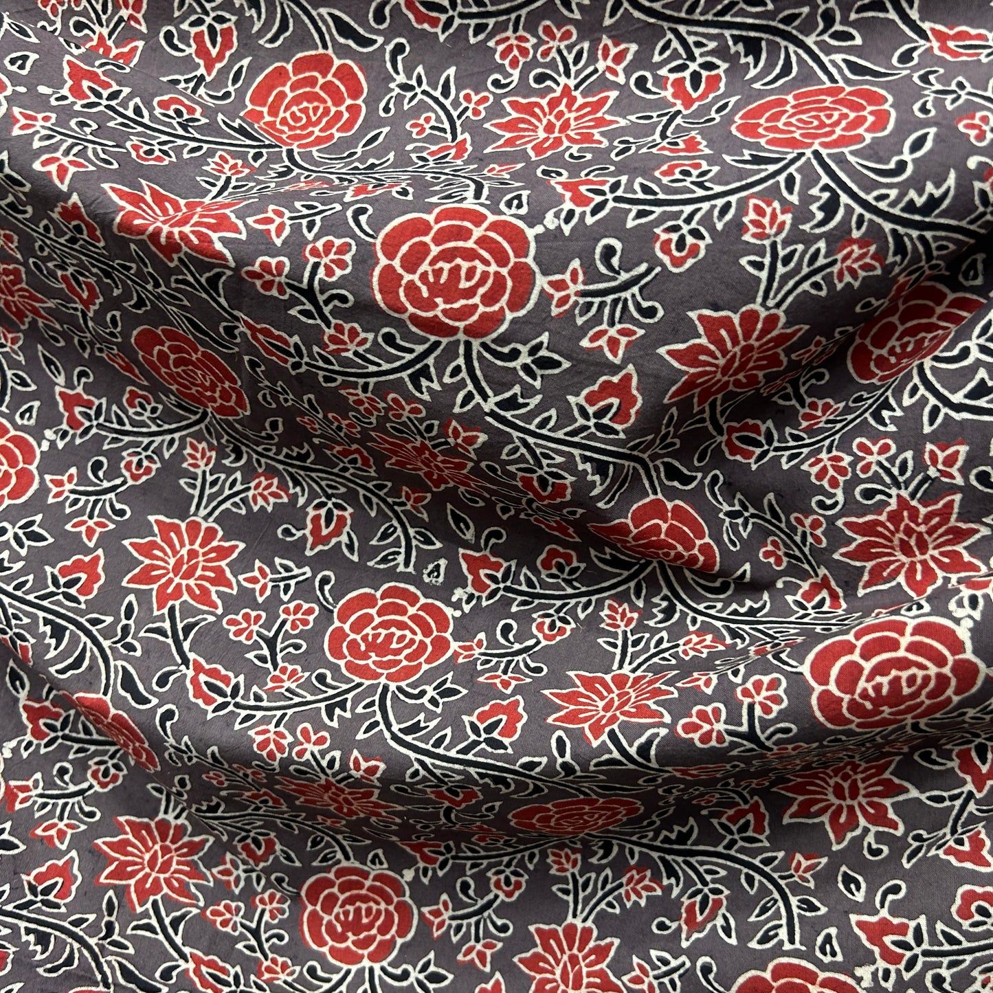 Ajrakh Brown Floral Hand Block Printed Fabric