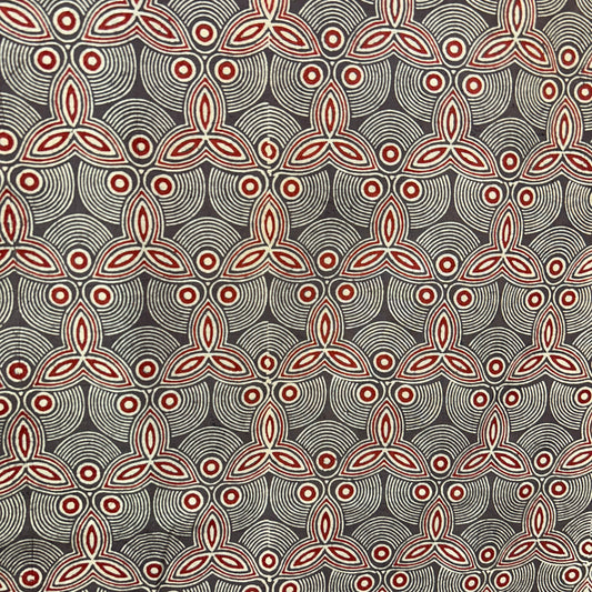 Ajrakh Brown Geometric Hand Block Printed Fabric