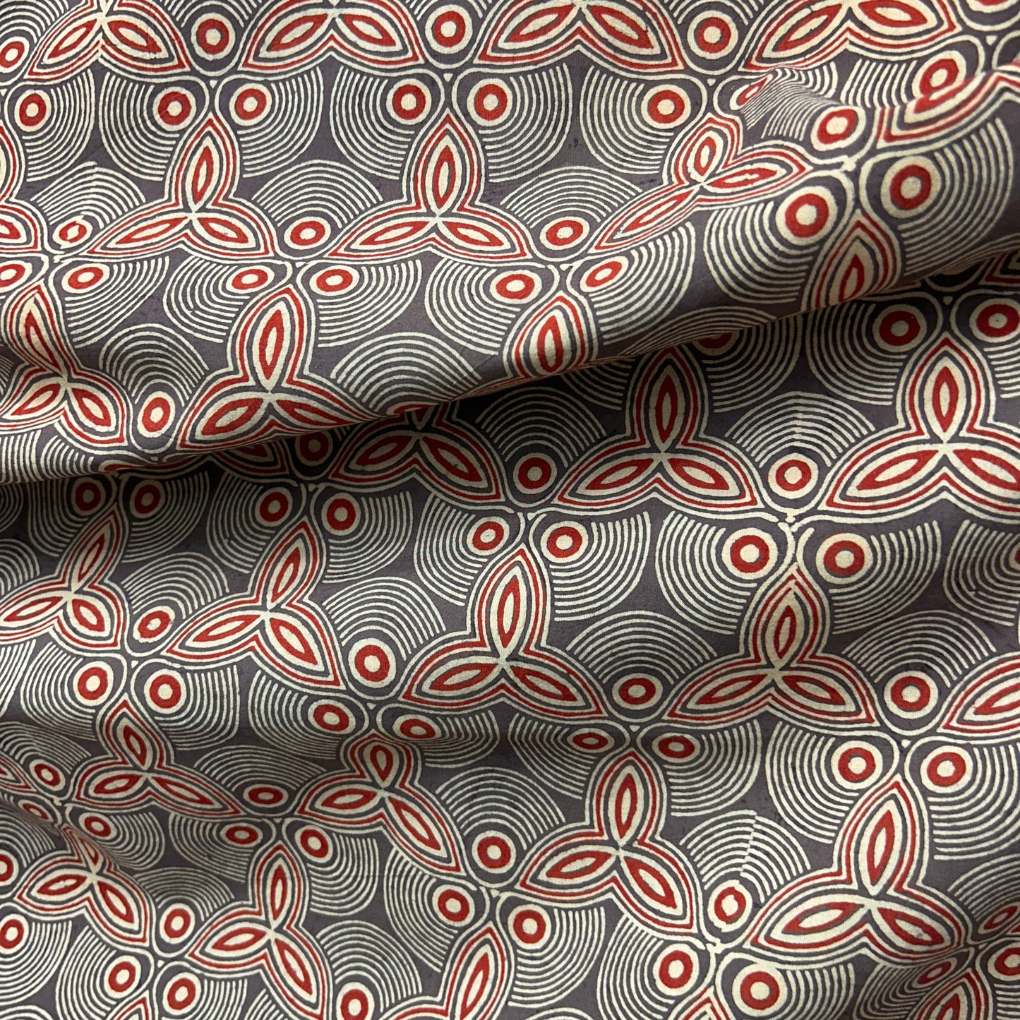 Ajrakh Brown Geometric Hand Block Printed Fabric
