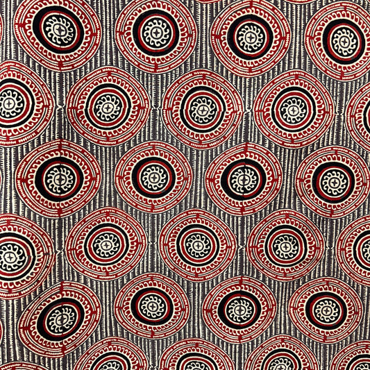 Ajrakh Brown Floral Hand Block Printed Fabric