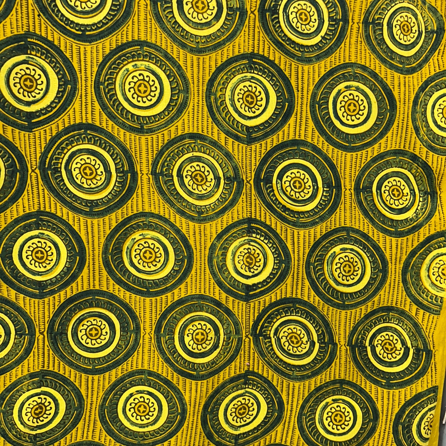 Ajrakh Yellow Floral Hand Block Printed Fabric