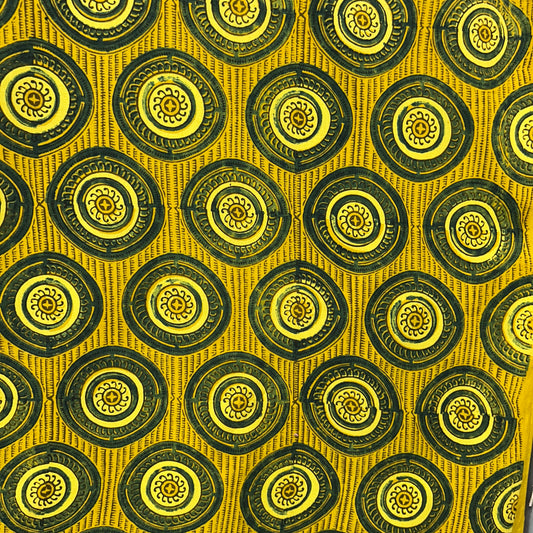 Ajrakh Yellow Floral Hand Block Printed Fabric