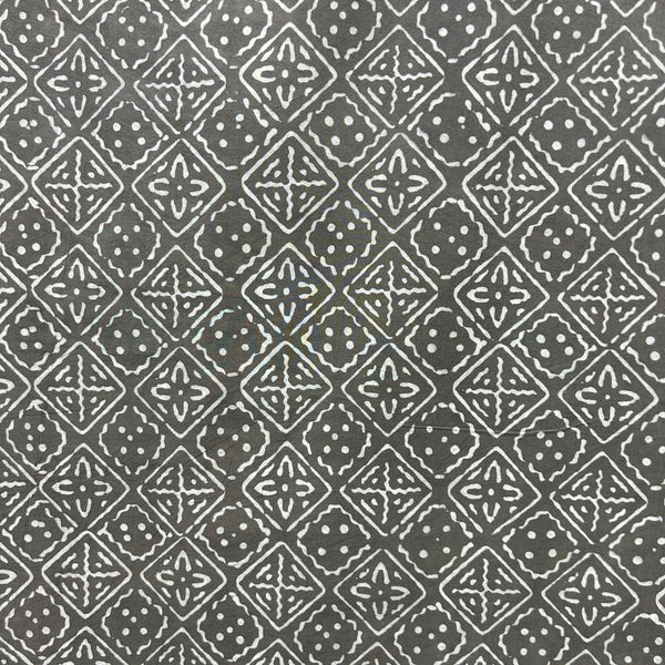 Dabu Grey Geometric Hand Block Printed Fabric
