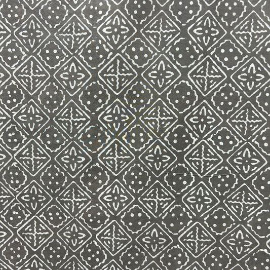 Dabu Grey Geometric Hand Block Printed Fabric