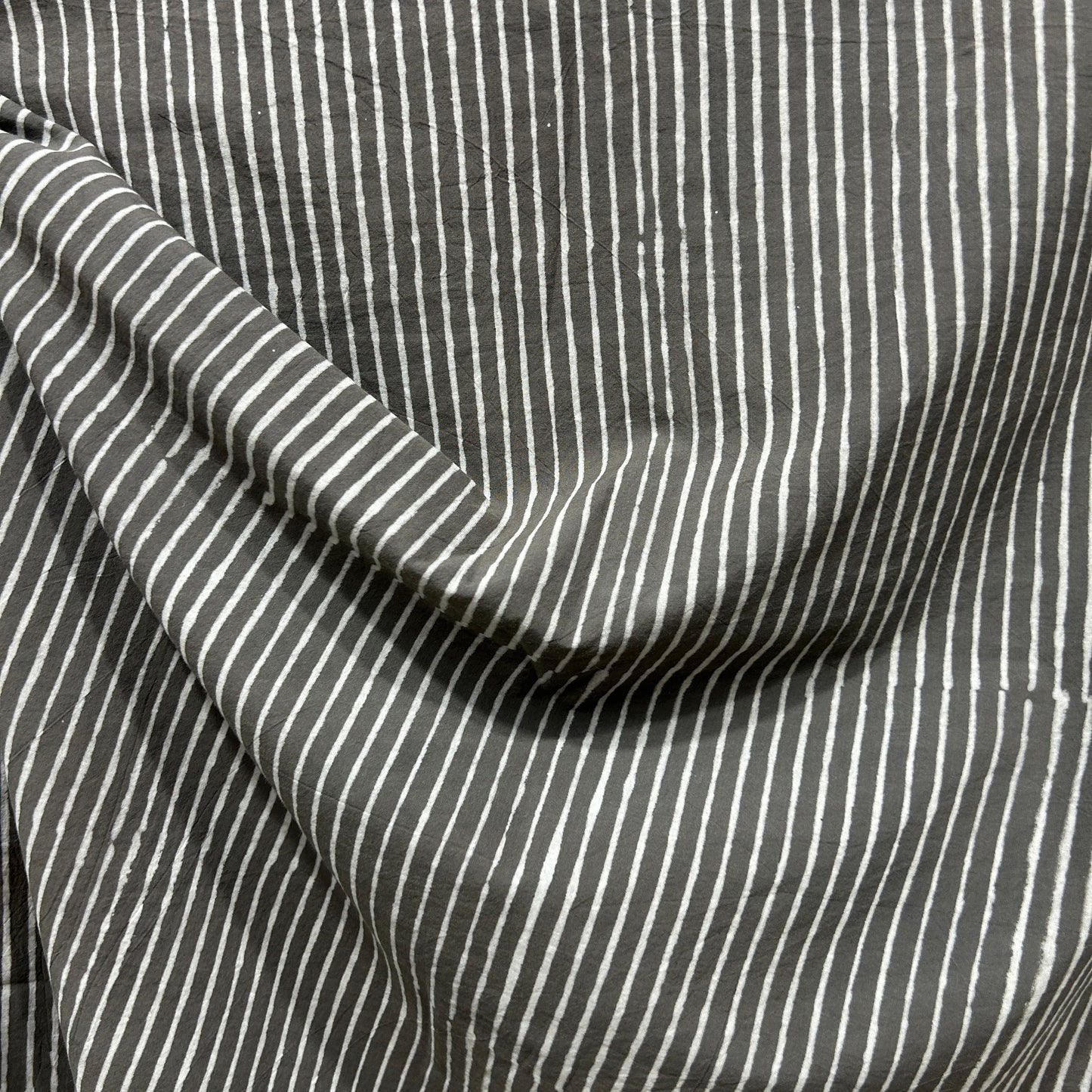 Dabu Grey Stipes Hand Block Printed Fabric