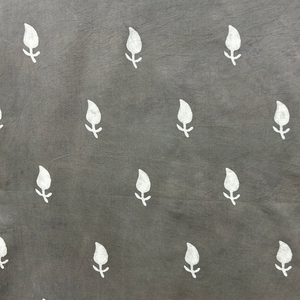 Dabu Grey Floral Hand Block Printed Fabric