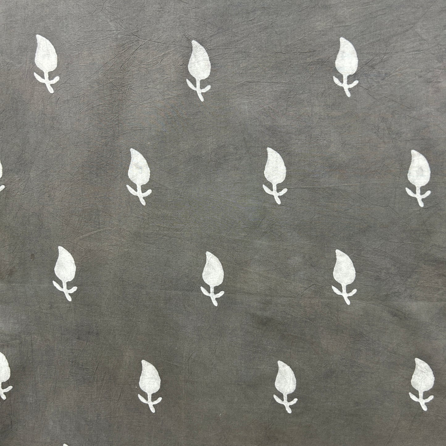 Dabu Grey Floral Hand Block Printed Fabric