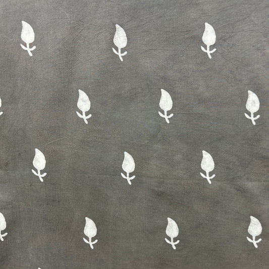 Dabu Grey Floral Hand Block Printed Fabric