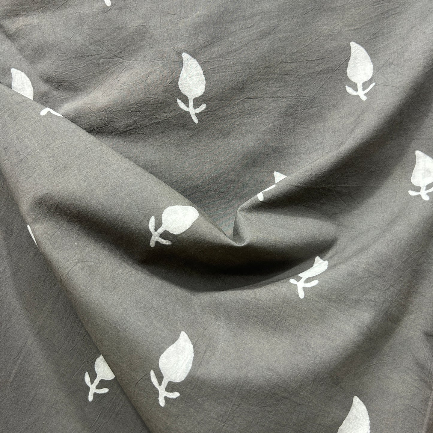 Dabu Grey Floral Hand Block Printed Fabric