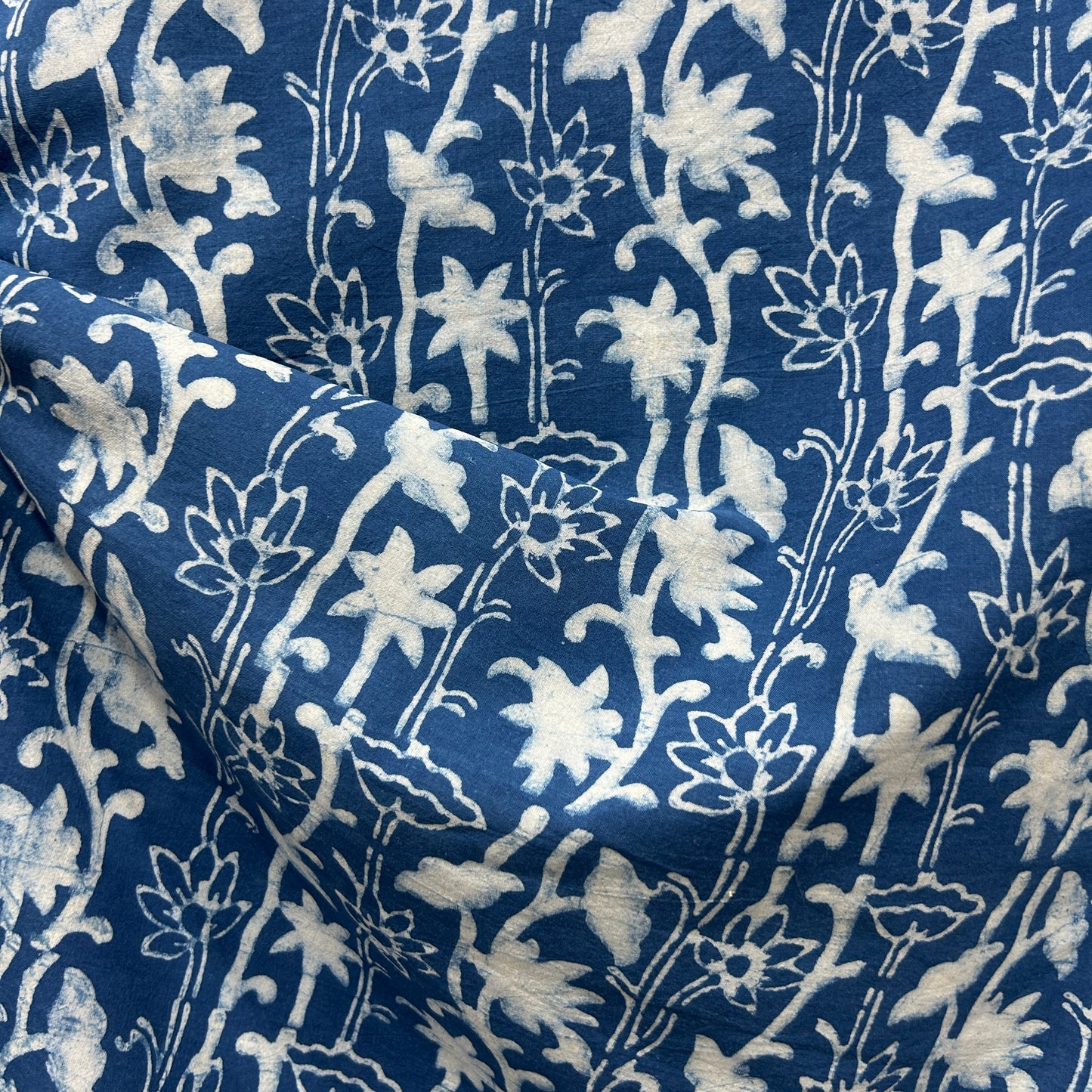 Dabu Blue Floral Hand Block Printed Fabric