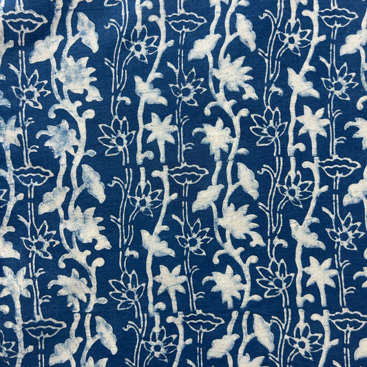 Dabu Blue Floral Hand Block Printed Fabric