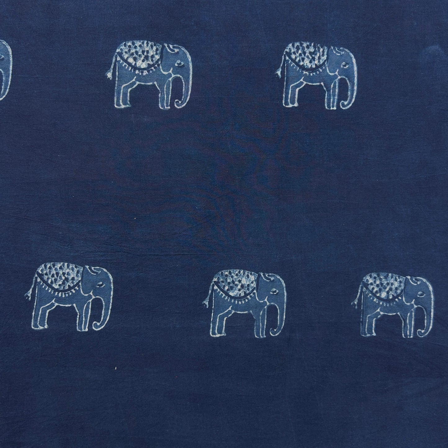 Dabu Blue Elephant Motif Hand Block Printed Fabric