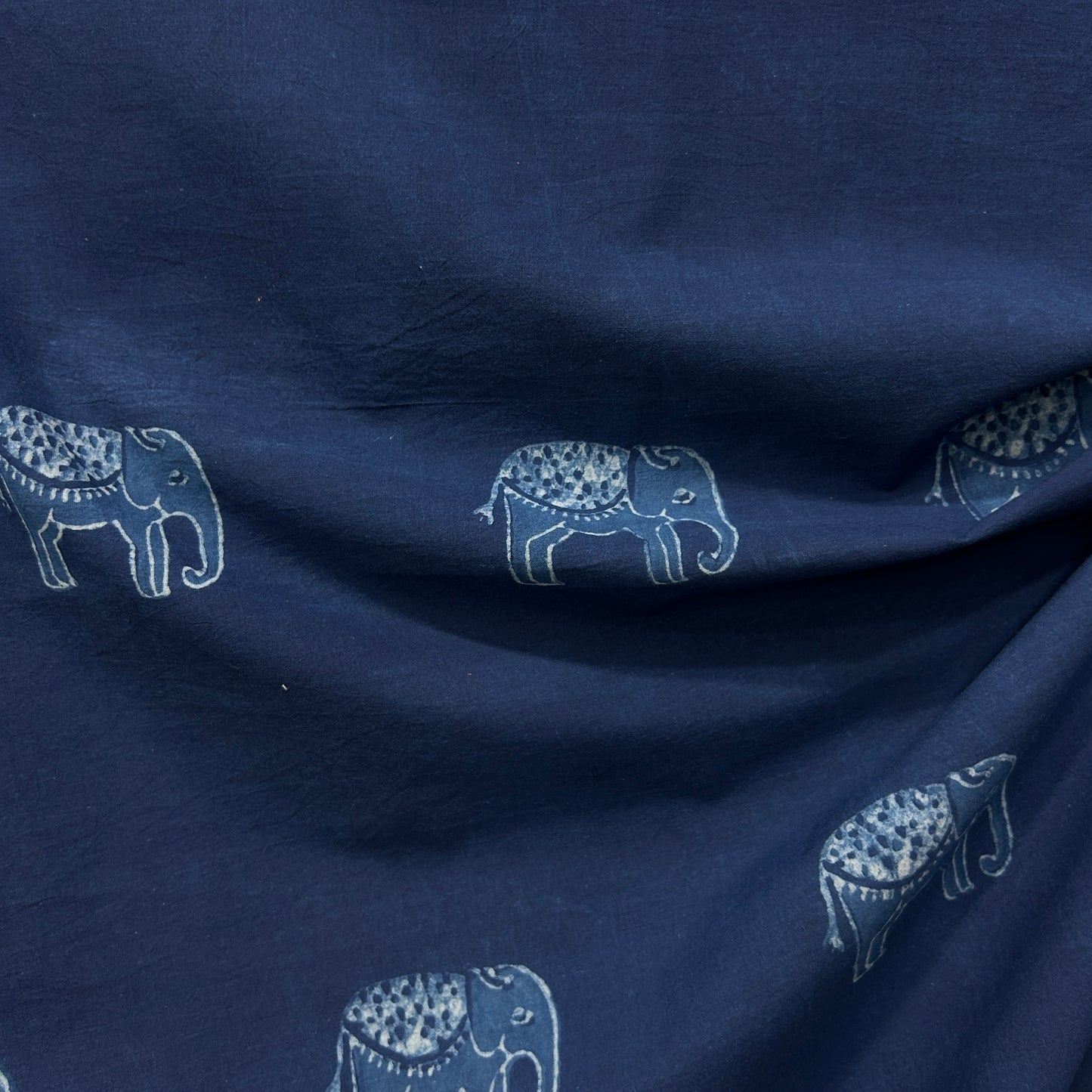 Dabu Blue Elephant Motif Hand Block Printed Fabric