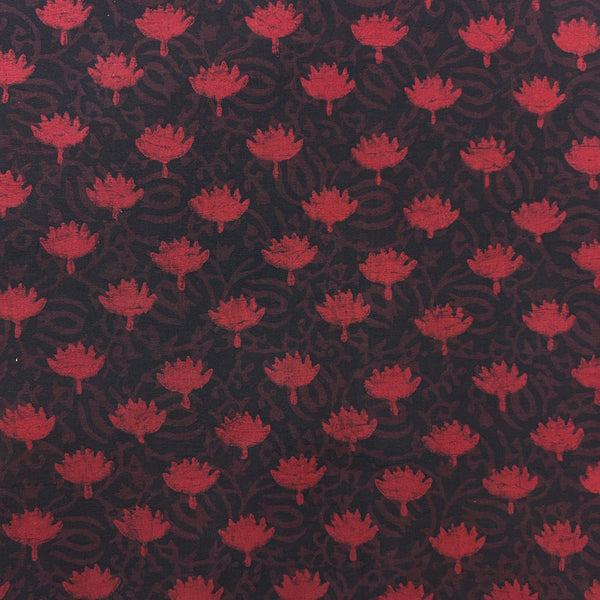 Dabu Red Floral Hand Block Printed Fabric