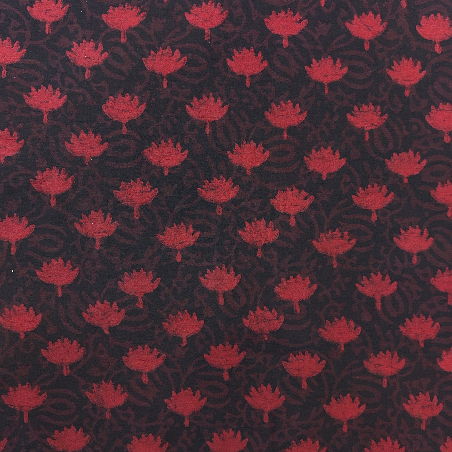 Dabu Red Floral Hand Block Printed Fabric