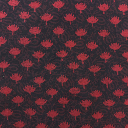 Dabu Red Floral Hand Block Printed Fabric