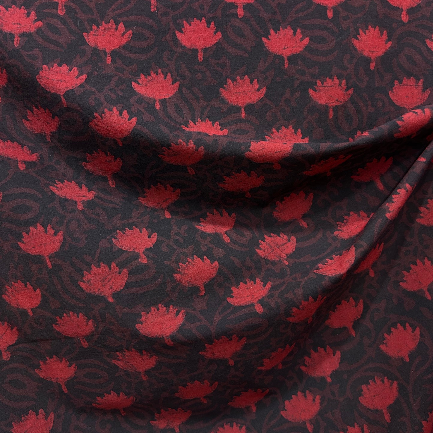 Dabu Red Floral Hand Block Printed Fabric